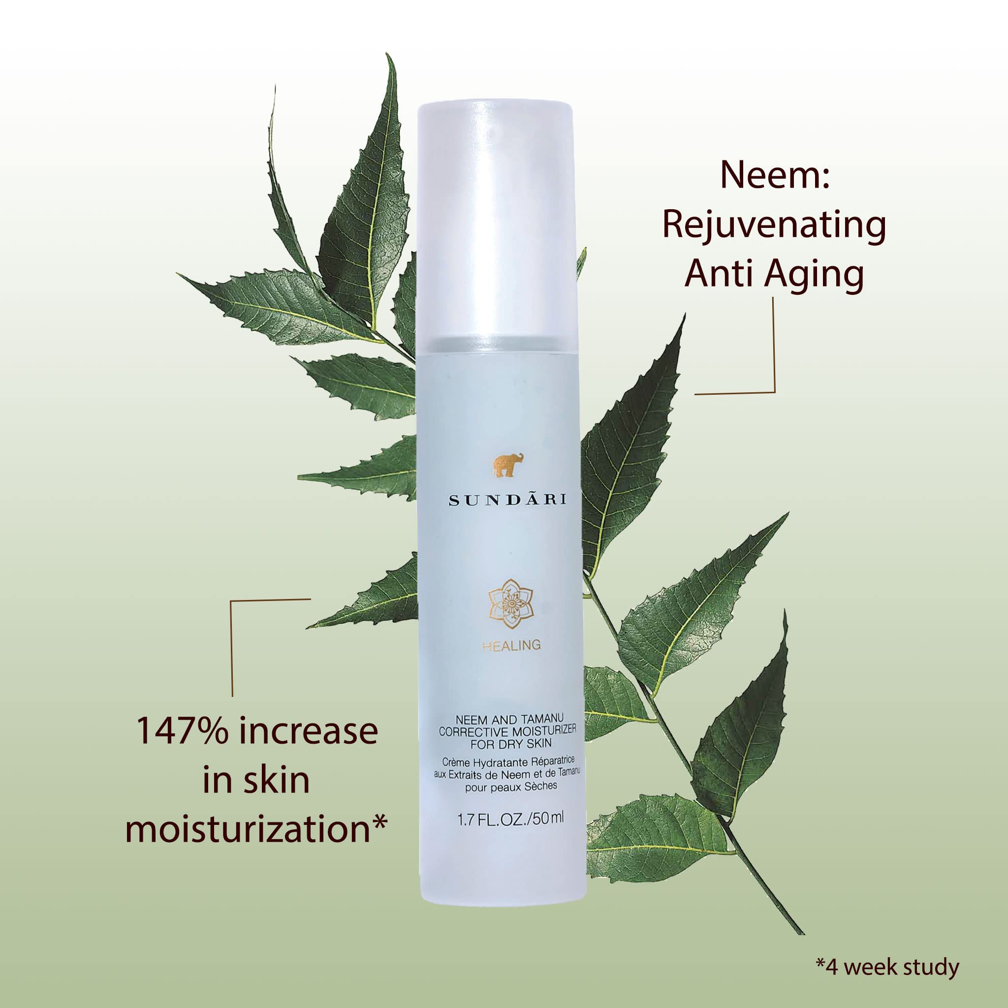 SUNDARI Neem & Tamanu Corrective Moisturizer, 1.7 Fl Oz, Hydrating, Lightweight Deep Penetrating Formula, Softens Fine Lines & Removes Wrinkles