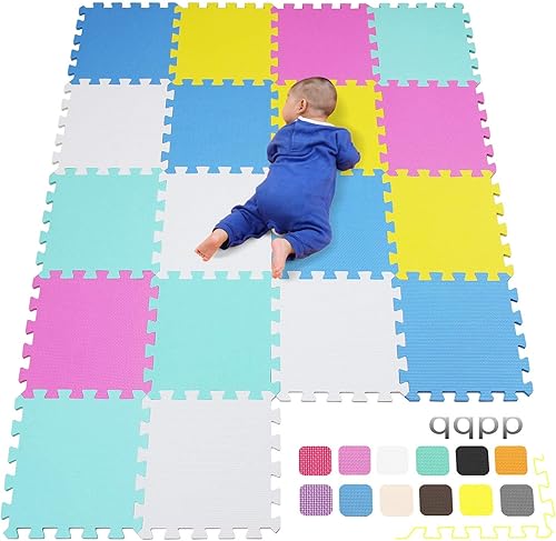 Miniatura 3 de qqpp Tapete de goma EVA de 18 azulejos entrelazados de espuma, tapete de juego para bebés para jugar, tapete de ejercicio para entrenamiento en