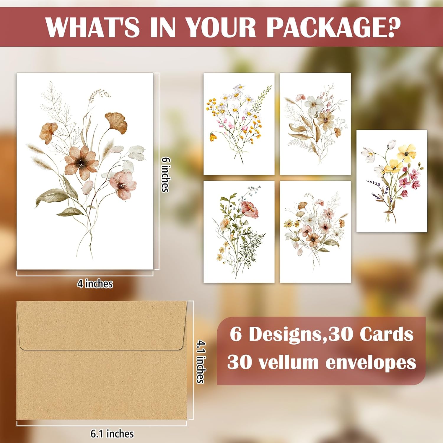 HongyiTime Blank Cards,Blank Greeting Cards 4x6,30 Pack 6 Assorted Floral Designs Blank Greet Cards with envelopes,Note Cards with Envelopes,Blank Cards with Envelopes - Image 2