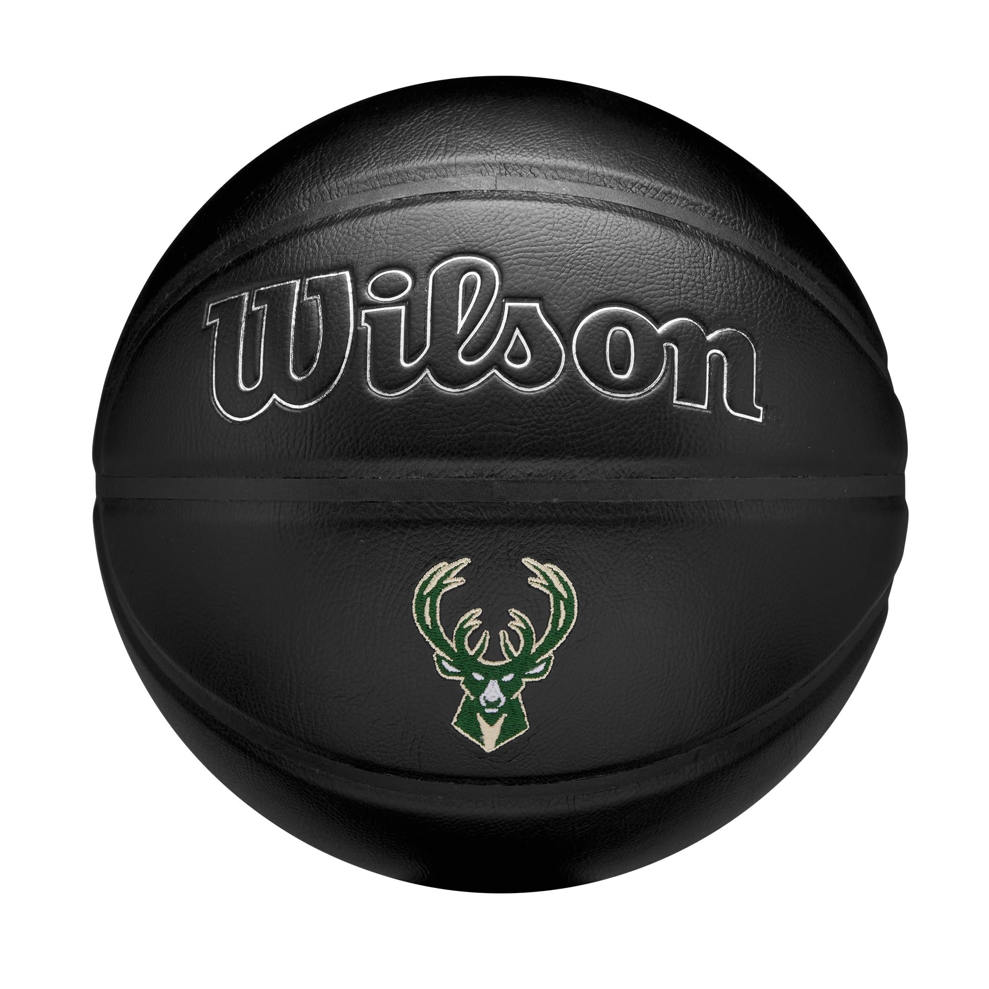 WILSON NBA Team Premiere, Ballon de Basket, Design Dynamique en Profondeur et Fausse Peau de Serpent Texturée, Écusson d'Equipe Brodé, Équipe: Milwaukee Bucks, Couleur: Noir, Taille: 7