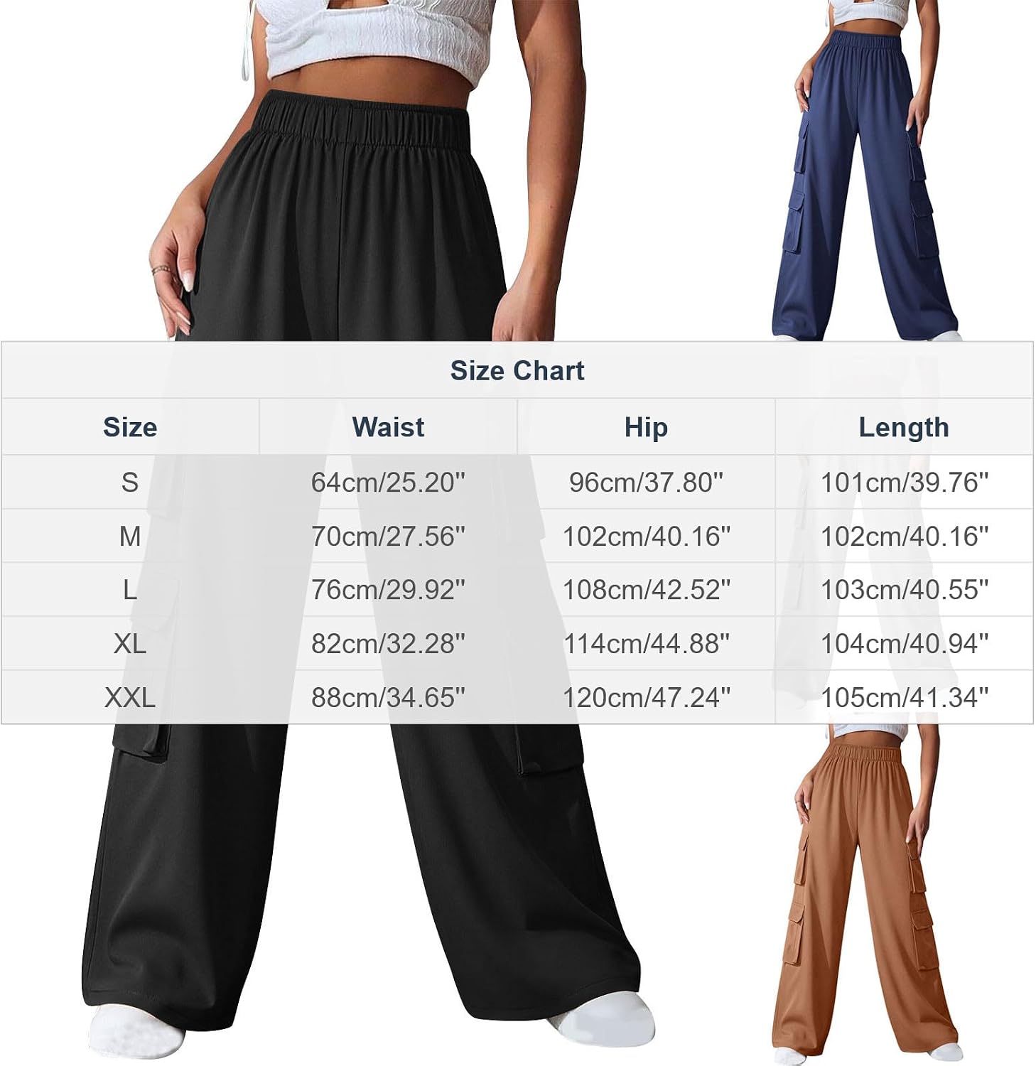 Womens Cargo Pants High Waisted Casual Baggy Parachute Wide Leg Hiking Pants with 4 Pockets Joggers Sweatpants
