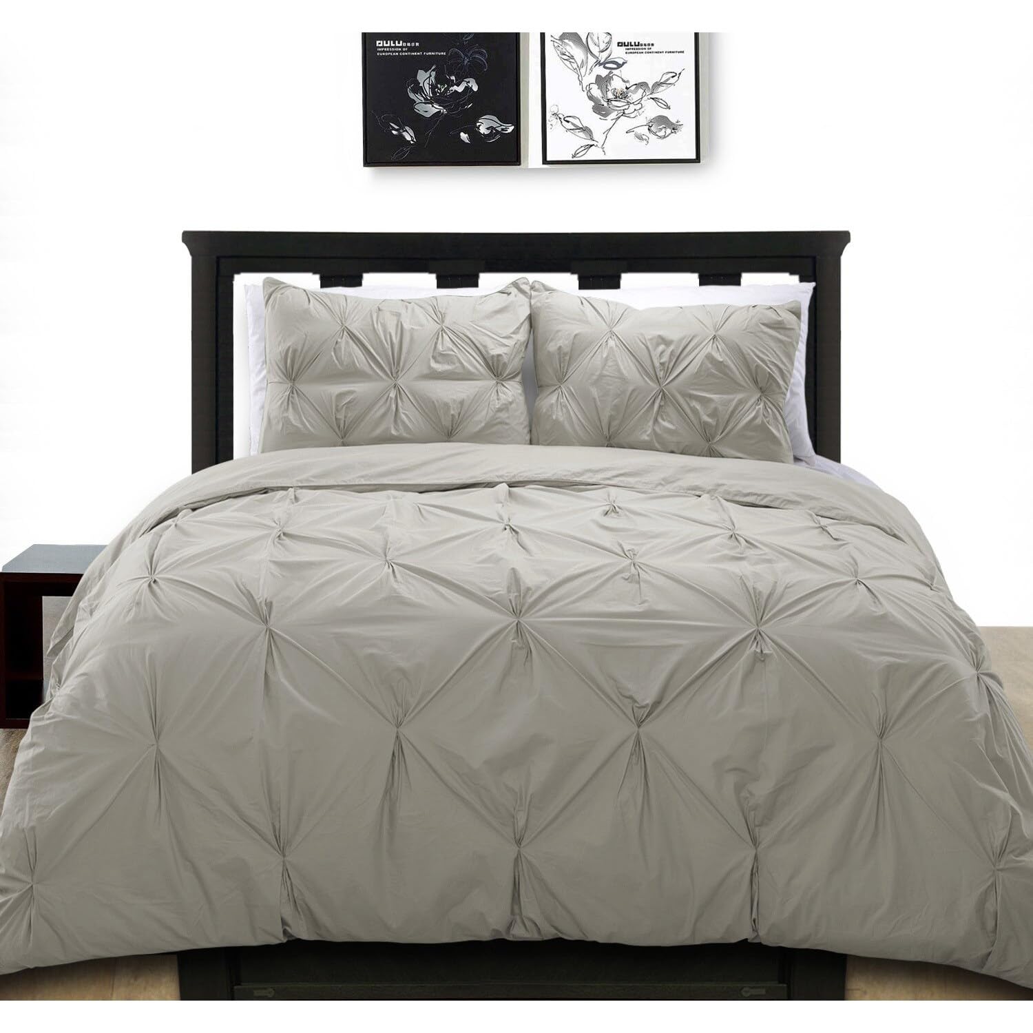 Cottonpure 100-percent Cotton Pintuck Duvet Cover Mini Set Grey Full, Full - Queen 3 Piece Modern & Contemporary