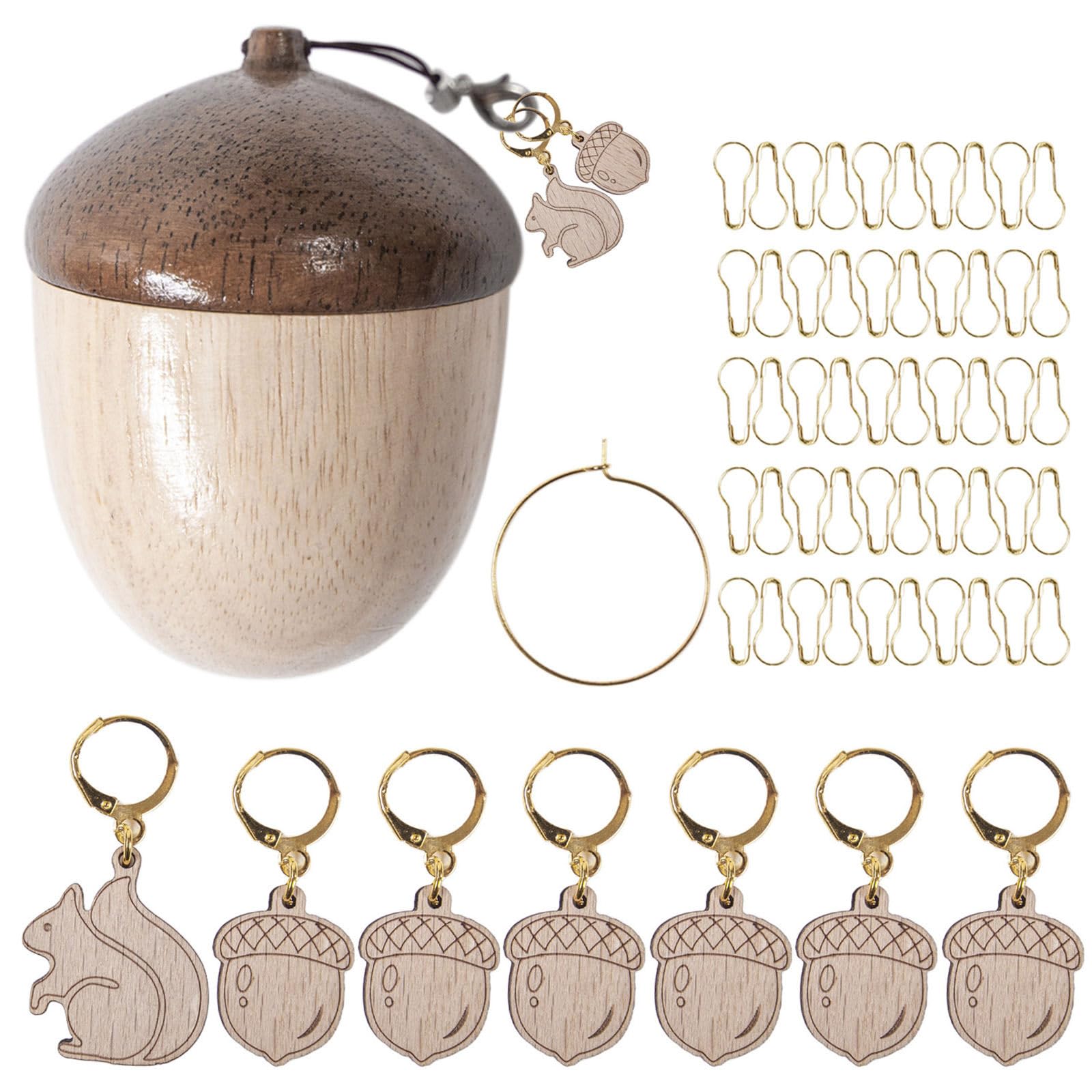 Limtula Nut and Animal Shape Stitching Markers Charm Wood and Metal Locking Stitching Markers for Knitting Crochet Craft Metal Knitting Clamps