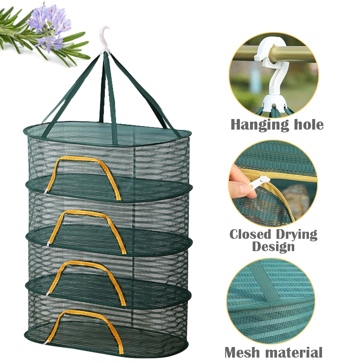 4-lagiges Kräutertrockennetz - Hängendes Trockengestell Mit Reißverschluss, Faltbar
