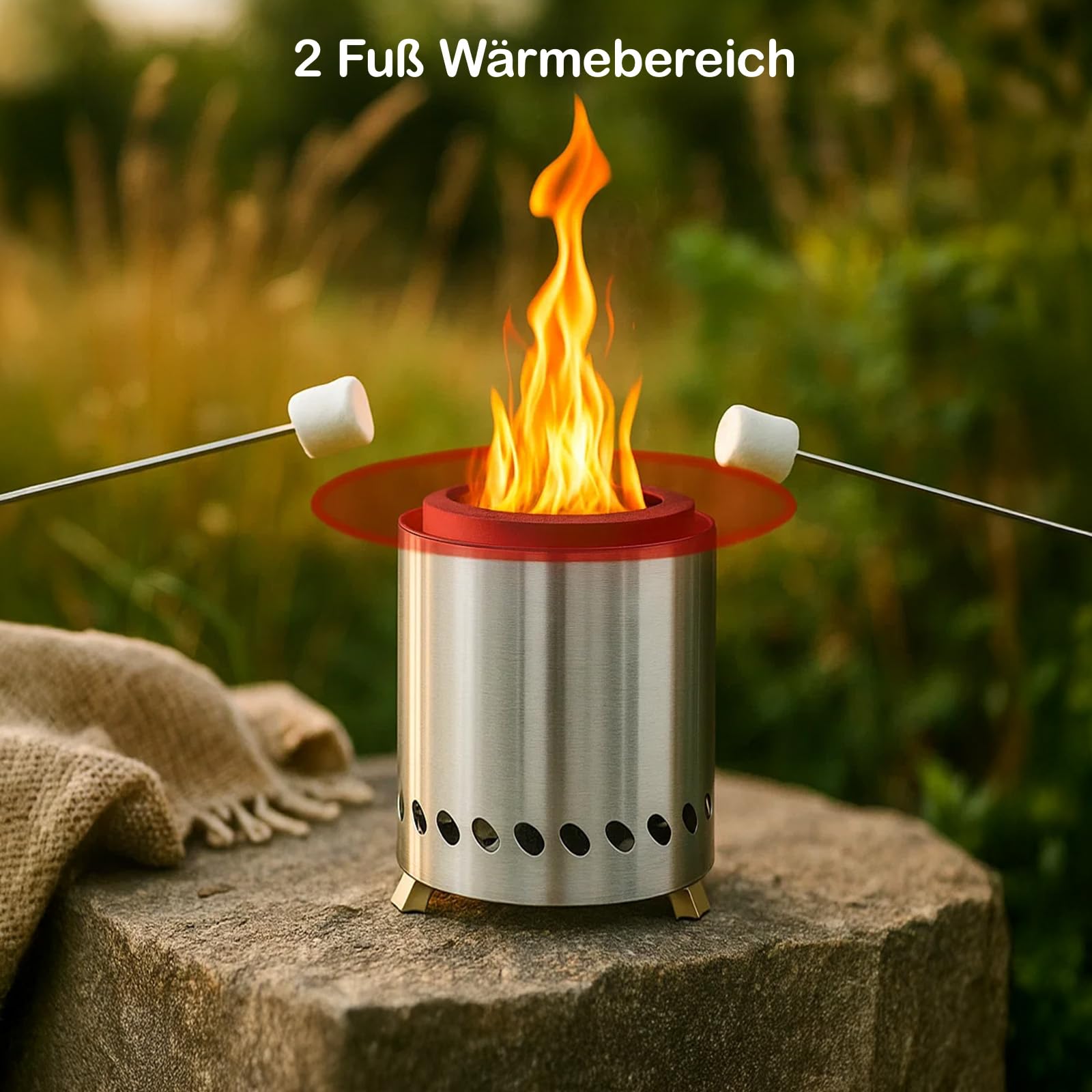 Rauchfreie Tischfeuerstelle 2025 – Tragbare Tischfeuerstelle aus Edelstahl für den Garten und den Außenbereich, kleine Feuerschale mit Reisetasche, Luftstromgestell, Haken und hitzebeständiger Unterla