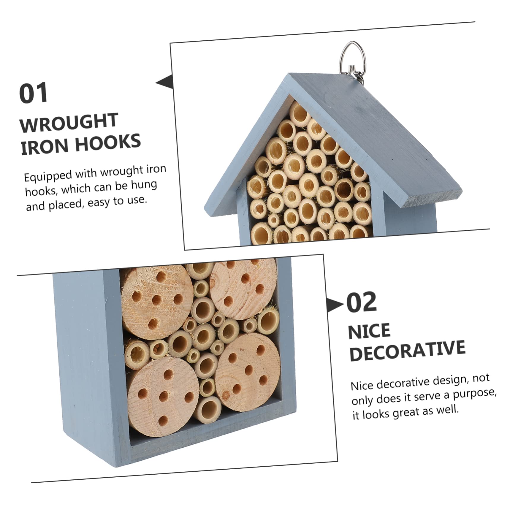 Levemolo Insektenhaus und Eisen mit Haken zum Aufhängen Dekoratives Bienenhotel für Garten und Draußen Bietet Winterschlafplatz für Bienen
