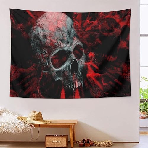 Miniatura 2 de Suonity Tapiz gótico victoriano de damasco con calavera gótica, tapiz de decoración de pared, decoración de hogar, sala de estar, dormitorio