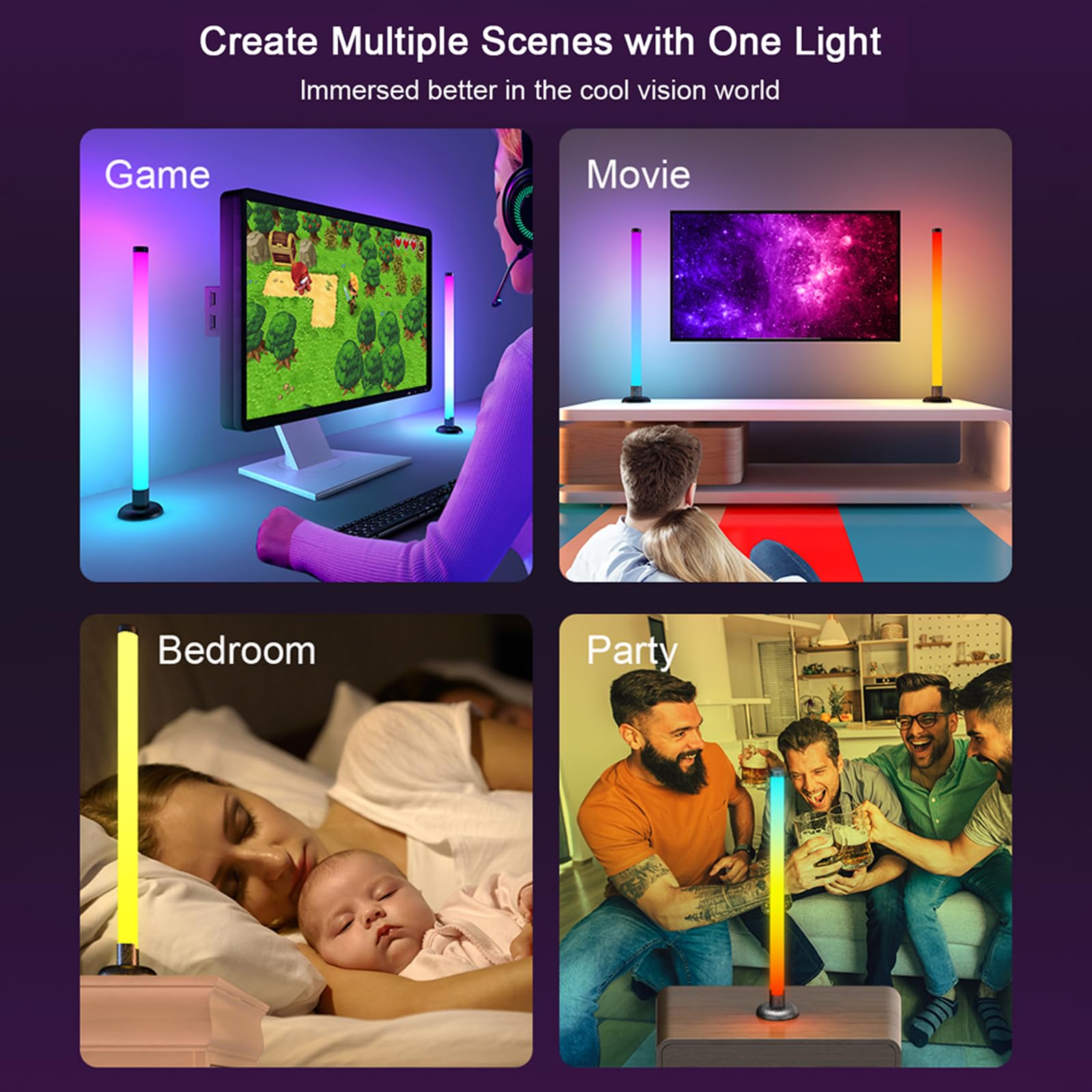 YS-INLT LED Light Bar,2-Pack Smart RGB Flow Light Bars 16 Million Colors, Work with Alexa and Google Assistant, Black - Image 3
