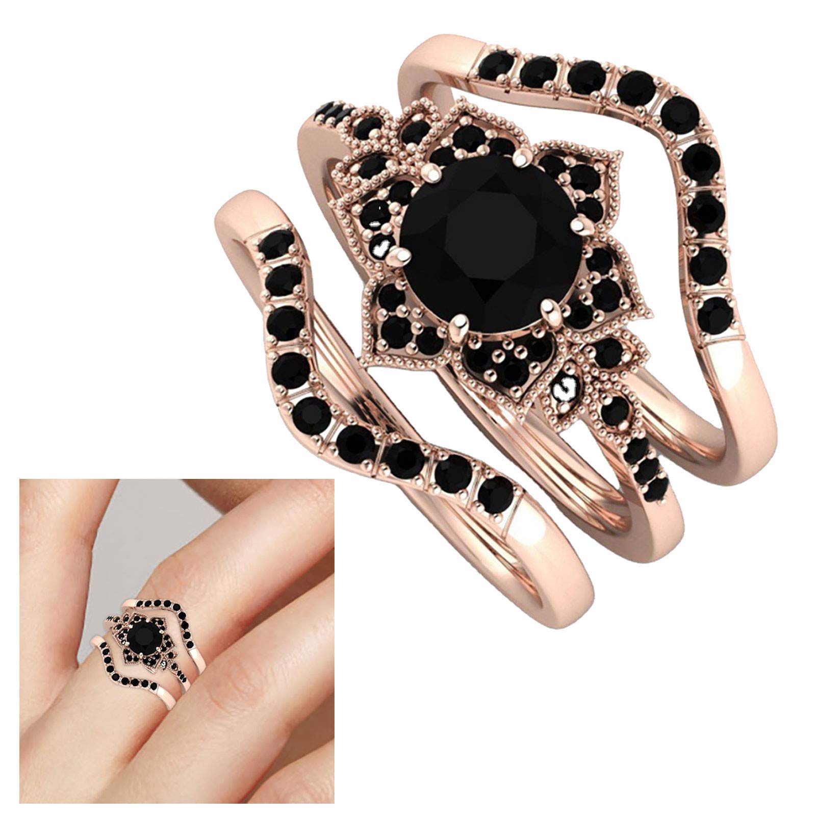 Janly Clearance Sale Women Rings , Three-piece Flower Set With Zircon Rings Can Be A Valentine's Day Gift , Valentine's Day Birthday Jewelry Gifts for Ladies Girls