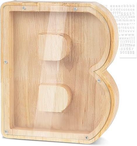 Alcancía para niños, alcancía de madera transparente con letras de la A a la Z, decoración creativa para cumpleaños, Navidad y día de Acción de