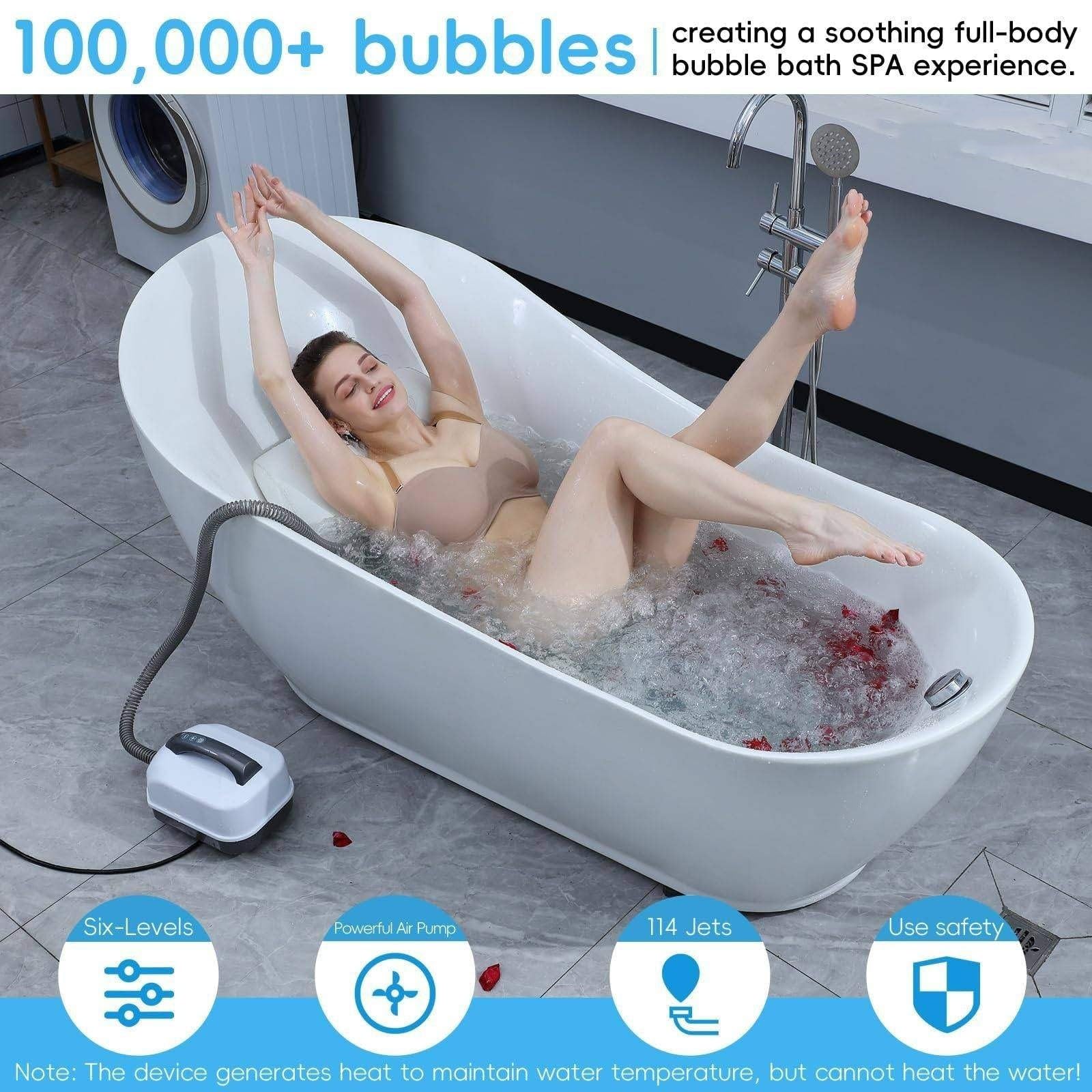 Masajeador de Bano de Burbujas SPA Portatil con Control Remoto Inalambrico Alfombra de Banera Electrica Impermeable Antideslizante 6 Velocidades Burbujas Olas Relax