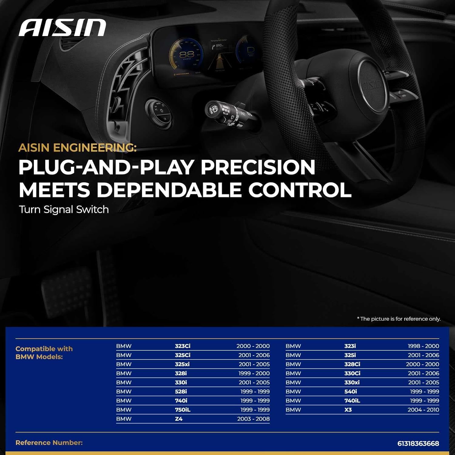AISIN AFTERMARKET TSSBM-00048 Turn Signal Switch Multi-Function Combination Switch - Compatible with BMW 323Ci 2000, 323i 1998-2000, 325Ci 2001-2006, 325i 2001-2006, 325xi 2001-2005