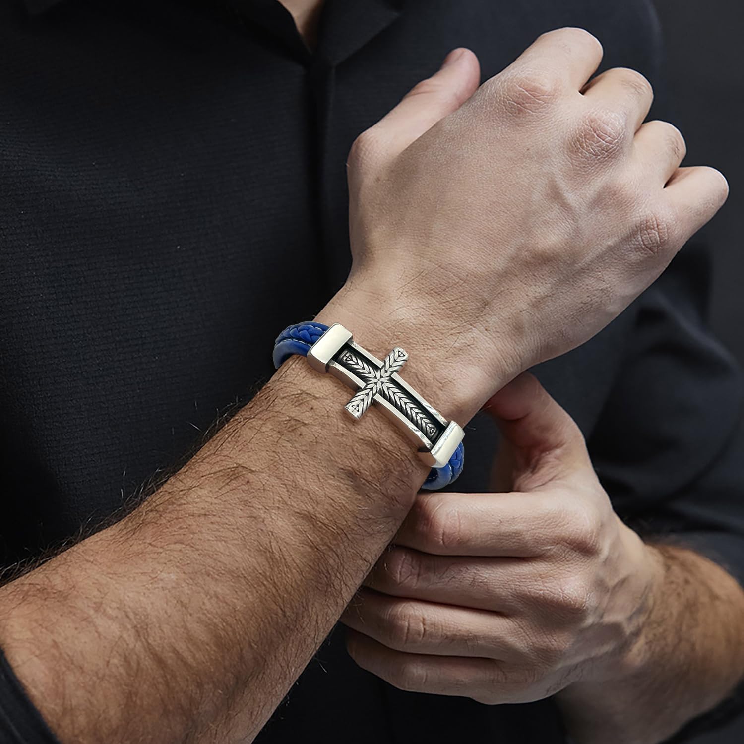 Mens Leather Cross Bracelet Multi-Layer Braided Faith Cross Bracelet for Religious Bangle Wristband Jewelry for Men Women