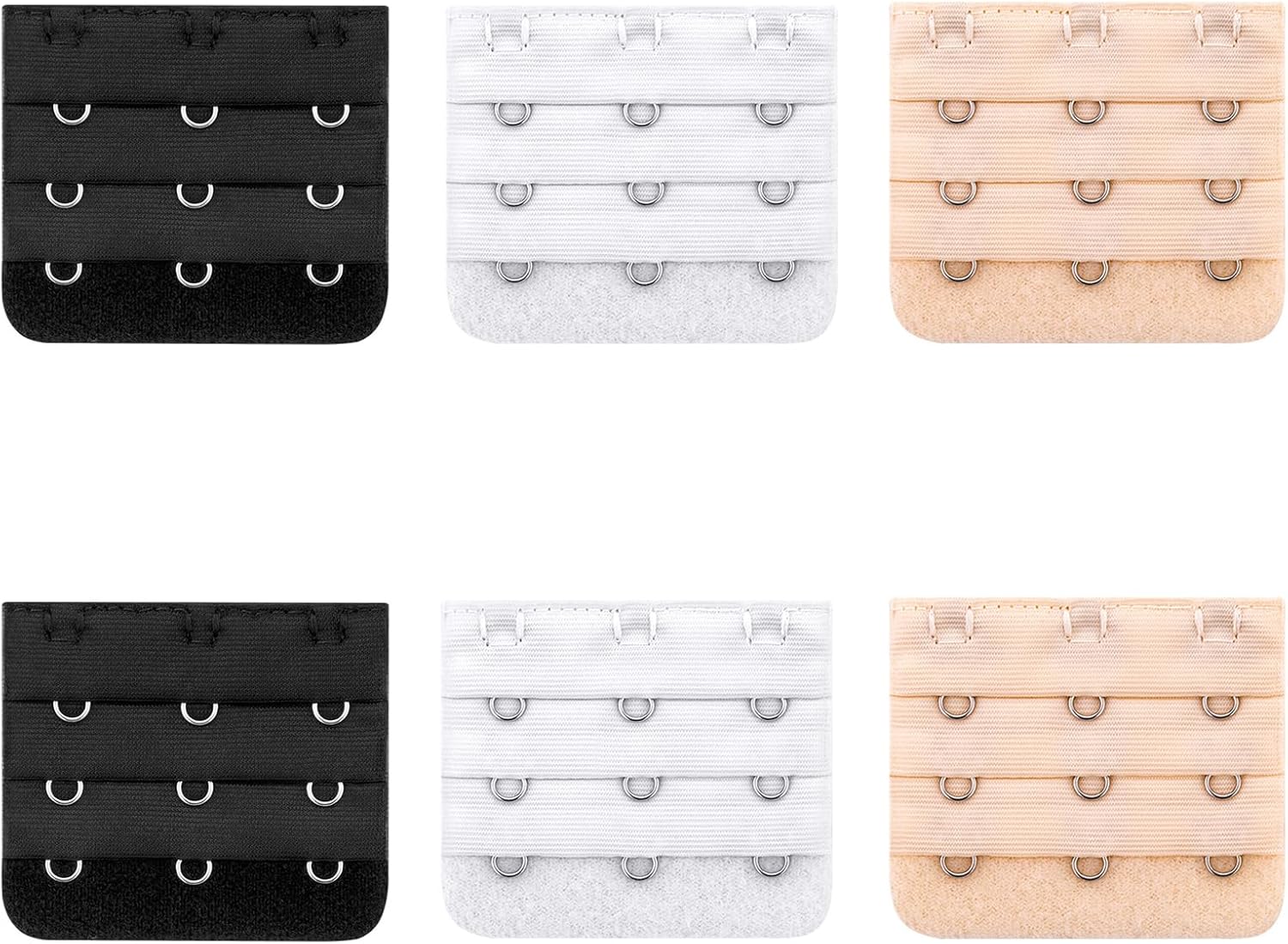6 Pieces 3 Hook Bra Extender Strap for Women, Plus Size 3 Row Extension Band，Soft Comfortable Bra Extenders 3 Hooks, (Black, White, Beige)