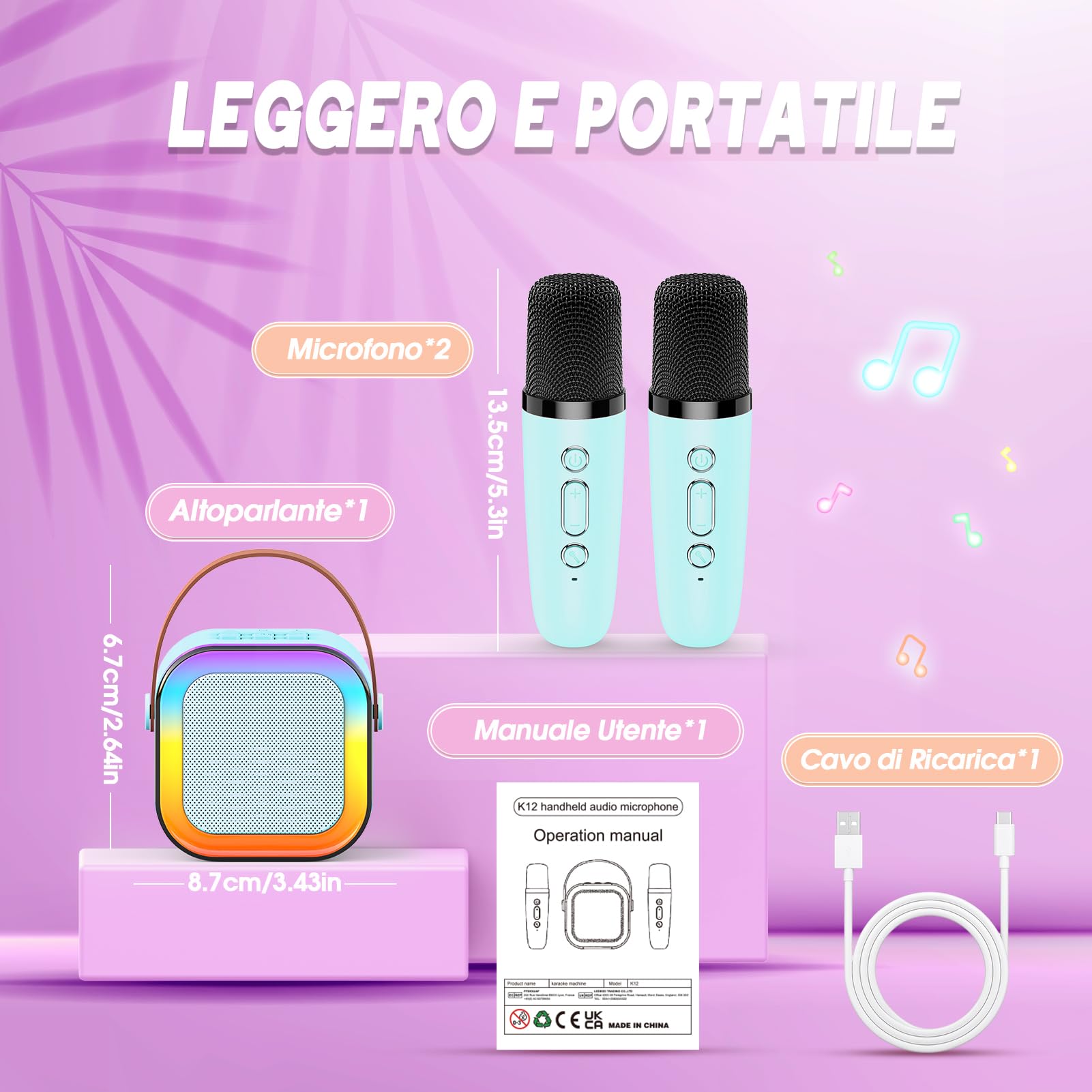 Dislocati Microfono Bambini, Giochi Bambini 3-12 Anni Karaoke con Microfono Regali Bambini 3-12 Anni Microfono Wireless Giochi per Bambini Microfoni Karaoke Bambini Regalo Bambina 4-12 Anni