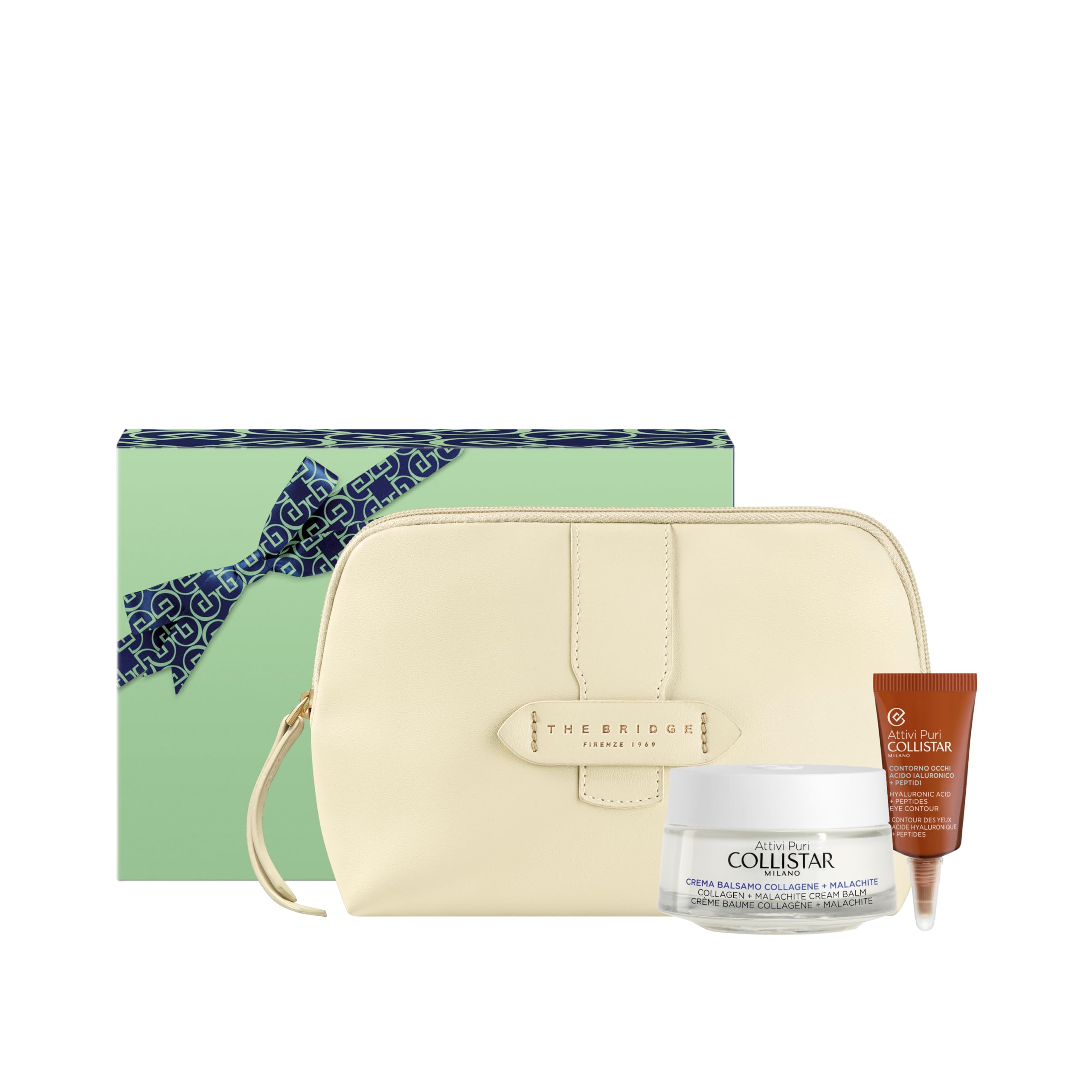 Collistar Cofanetto Attivi Puri Crema Balsamo Collagene e Malachite 50ml + Contorno Occhi Acido Ialuronico e Peptidi 5ml + Pochette The Bridge