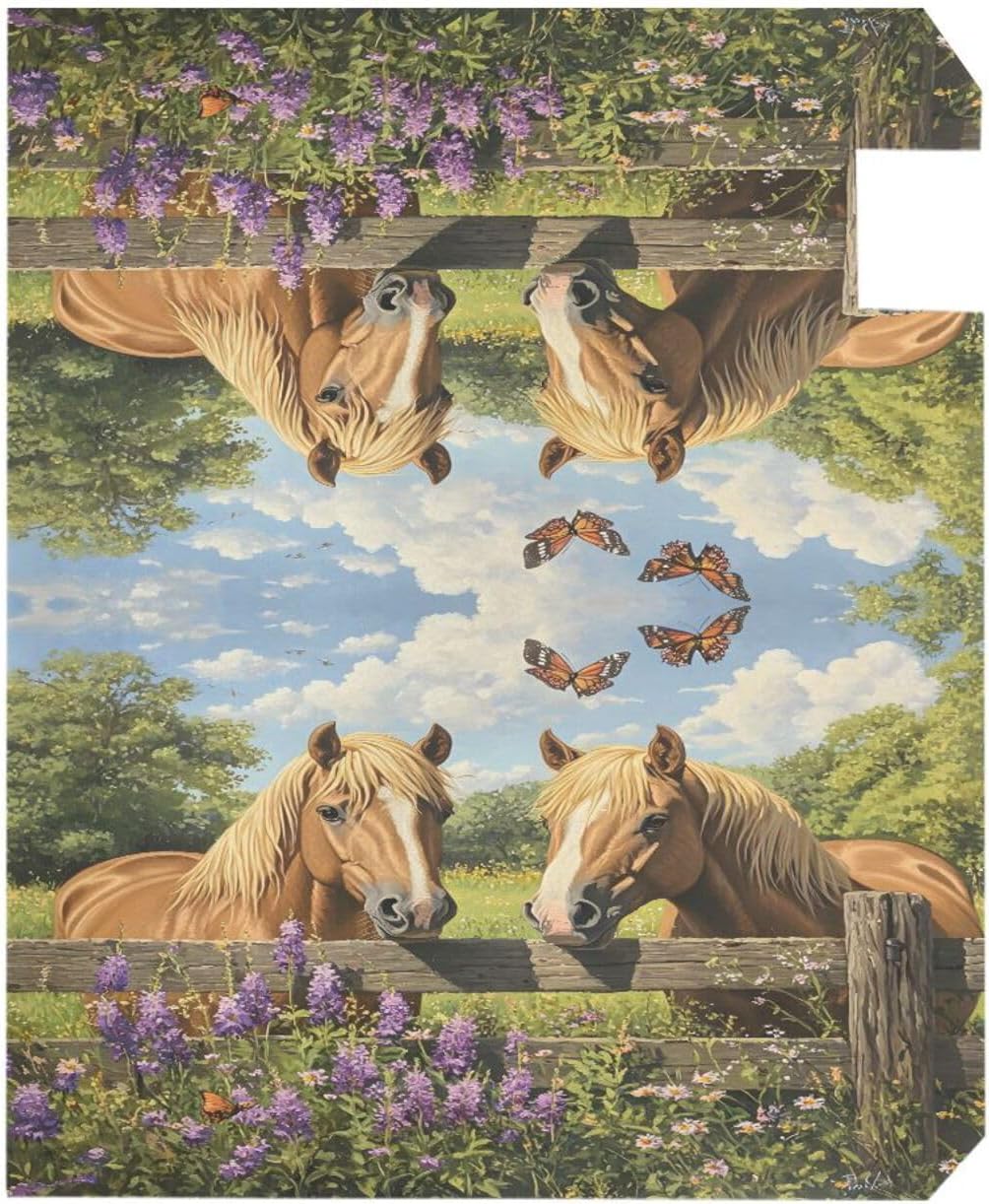 ALAZA Spring Two Horses Butterfly Magnetic Mailbox Cover MailWraps Garden Yard Home Decor for Outside Standard Size-18"x 20.8"