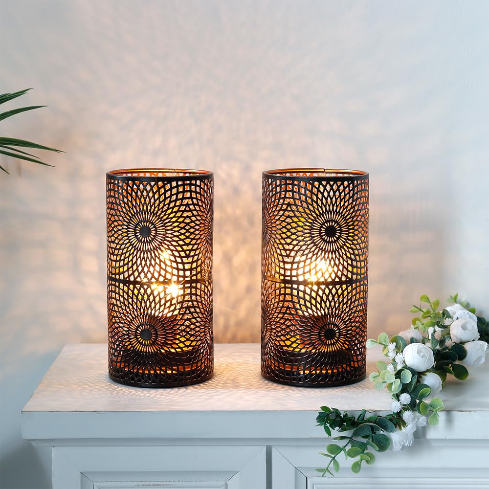 JHY DESIGN Set di 2 Lampada da Tavolo in Metallo Nero D'accento Senza Fili Alimentata a Batteria Con Lampadina Stile Edison Funzionamento a Ideale per Matrimoni Feste Patio Eventi