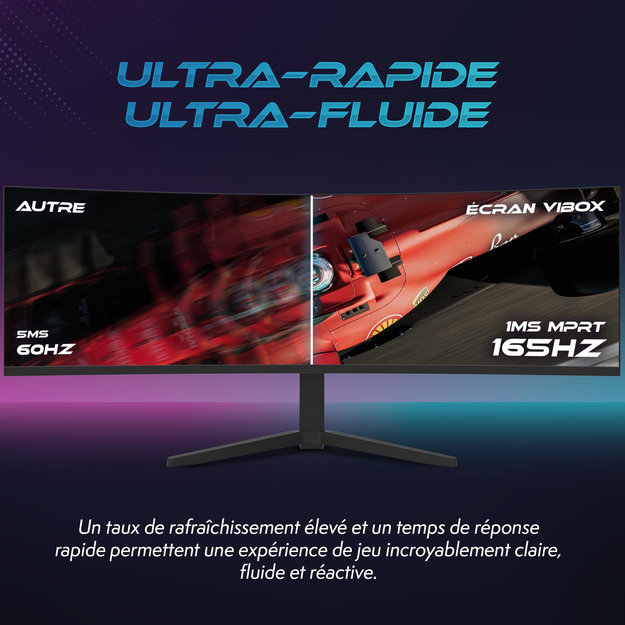 VIBOX 49 Pouces 165Hz Écran Gaming Incurvé Ultra-Large - DQHD, 1 ms, Adaptive Sync, HDMI et DisplayPort