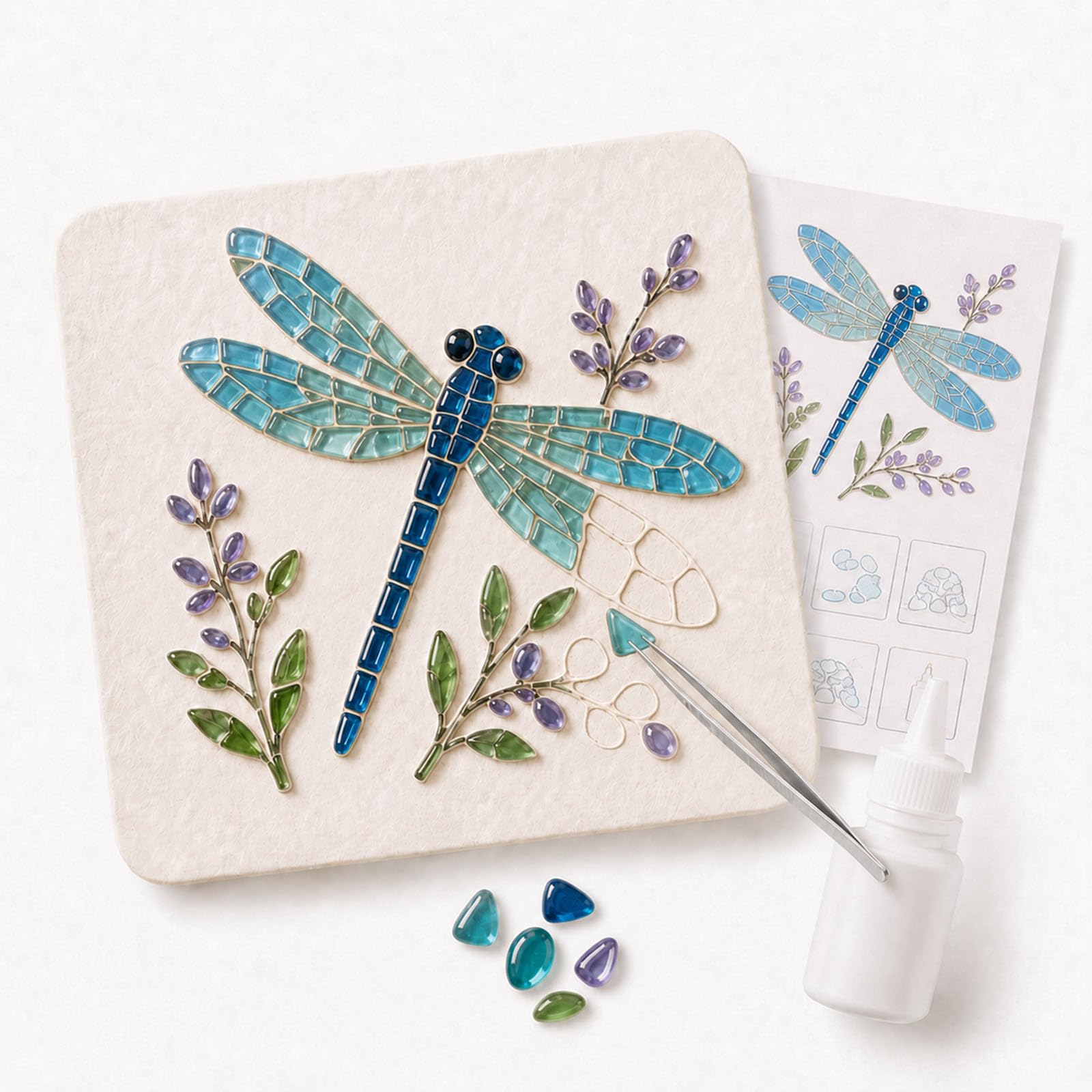 Jeeeun Sea Glass Art Kit for Adults, DIY Mosaic Craft, 4‑Inch Board (#N)