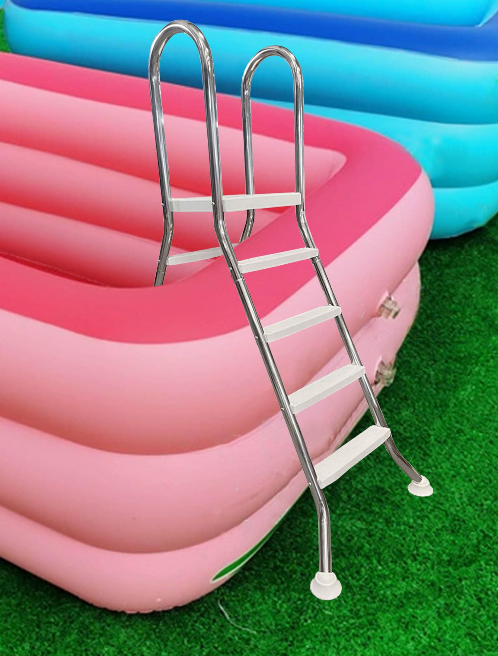 Escalera de Piscina soporta 550 Libras para Piscinas elevadas de 52" Escalera de pasamanos Dobles de 4 escalones escalones de Piscina engrosados Antideslizantes, para Piscina Inflable
