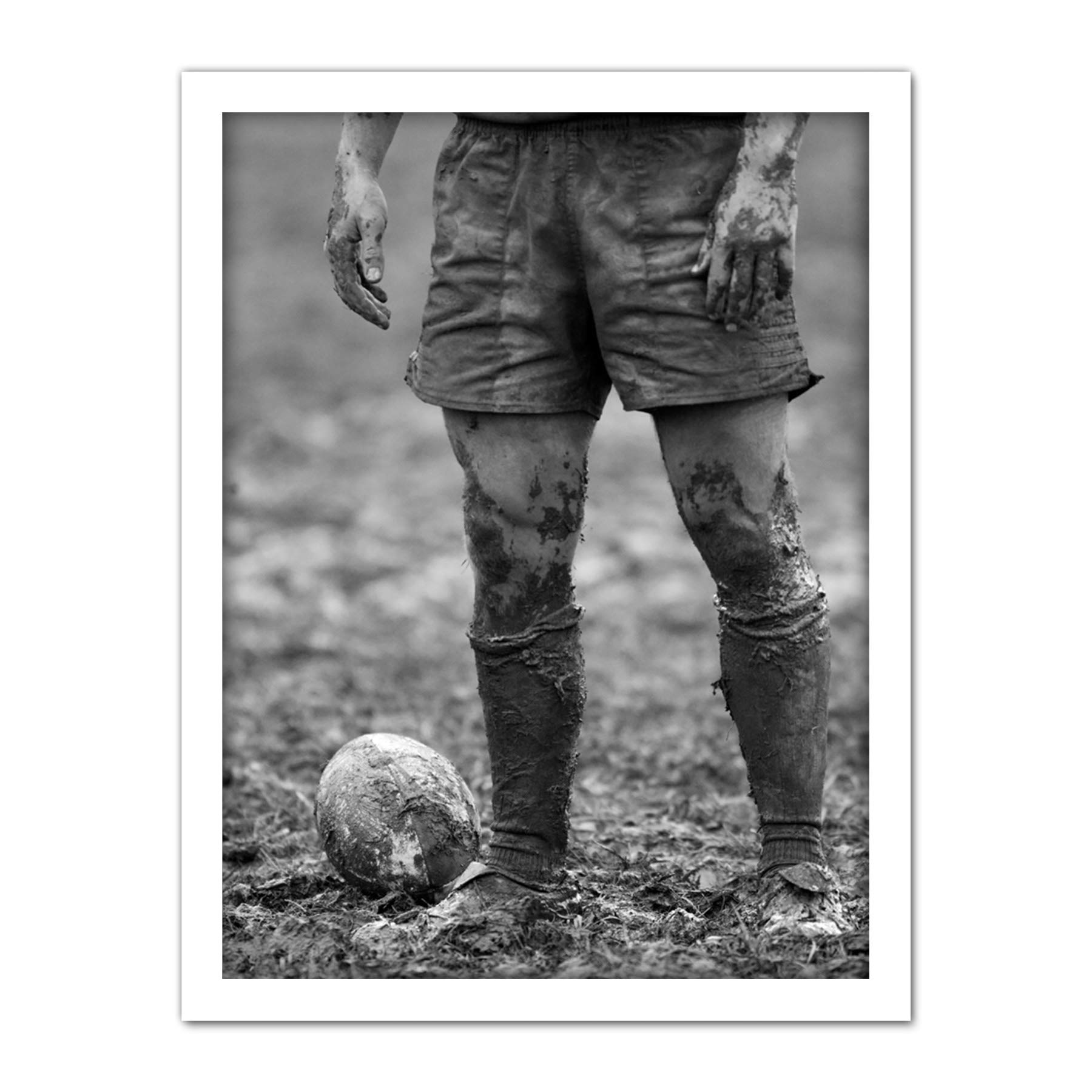 Wee Blue Coo Rugby Player Ball Mud Bowl Artwork Framed Wall Art Print 18X24 Inch