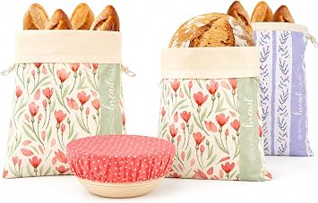 Beeswax Bread Bags Bundle Set, Reusable Bread Storage Bags with Bowl Cover & Extra Bags, Eco-Friendly Beeswax Food Wrap for Bread, Baguette & Baked Goods, Washable Sustainable Kitchen Storage Solution