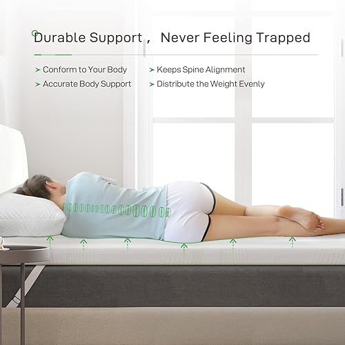 Miniatura 2 de Novilla Cubrecolchón de firmeza media de 4 pulgadas con diseño antideslizante, espuma viscoelástica de gel de alta densidad, enfriamiento,