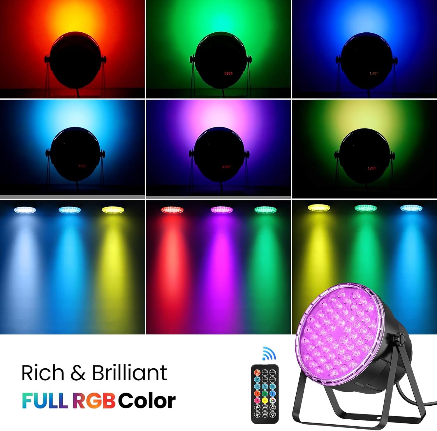 big dipper led stage lights par lights 54x3w rgb 3in1 bright lighting with master-slave dmx 512 sound activated spotlights uplights remote control for event concert club church 1 pack