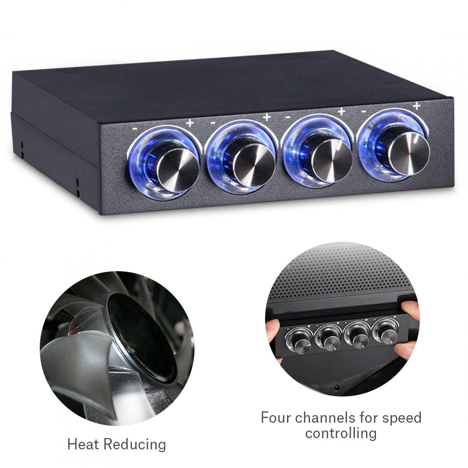 Fan Controller Fdit Controller Ventola Per PC A 4 Canali, Regolatore Di Controllo Della Velocità Con Pannello Frontale A LED Pannello Di Controllo Raffreddamento HDD Ventola Raffreddamento