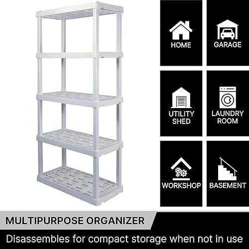 Miniatura 7 de Oskar - Estantería de plástico de 5 niveles, estantería de garaje, estante y estantes de almacenamiento, ideal para cobertizo de almacenamiento y
