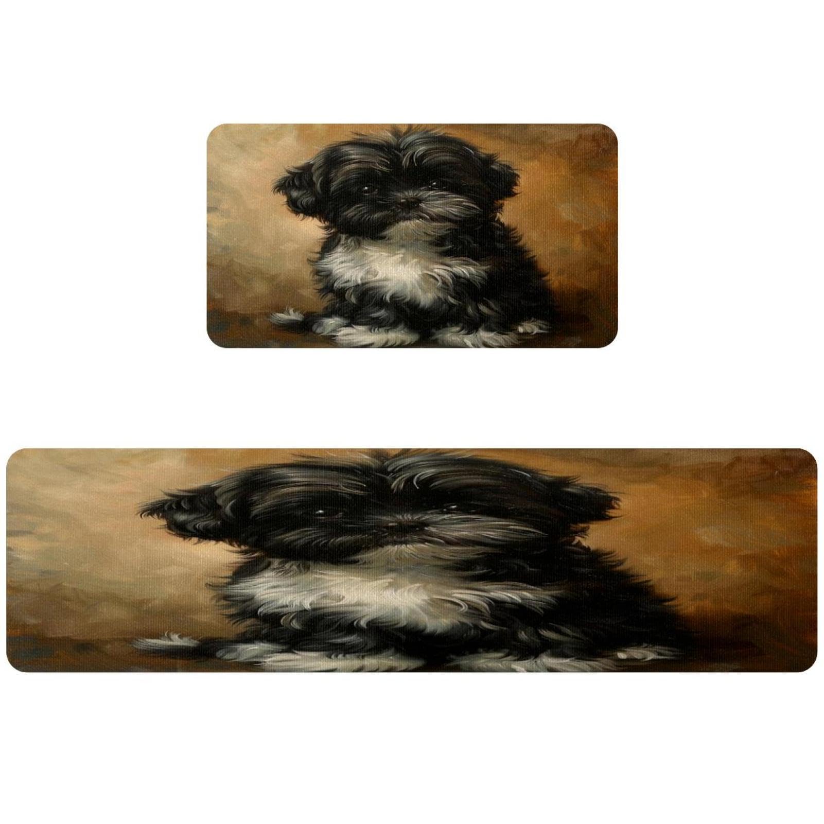 Tapete antideslizante de cocina Shih Tzu evita resbalones lavable negro