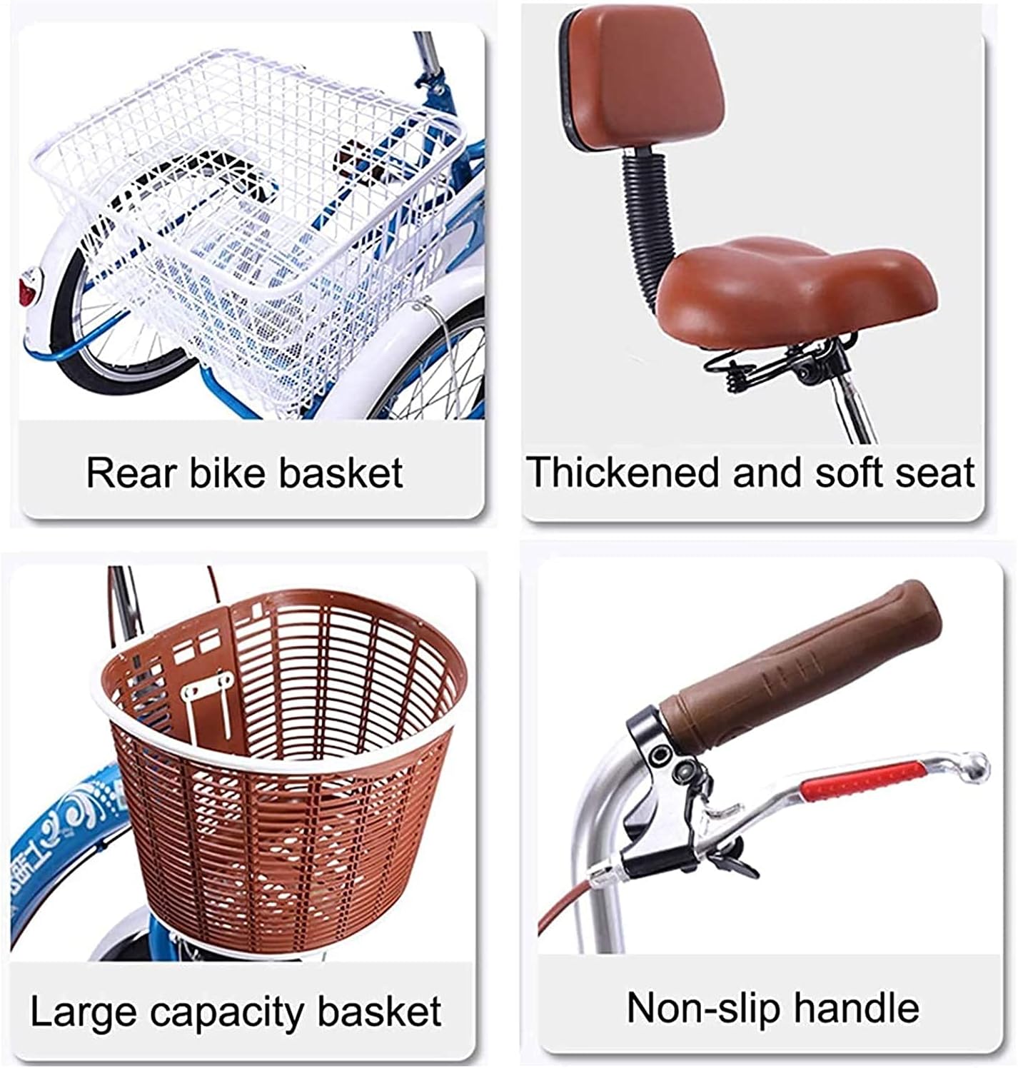 Comfort Three-Wheeled Bicycles for Seniors Adult Trike Bike 3 Wheel Tricycle Seniors 20 Inch Adjustable Manpower Bicycle with Double Brake System and Cargo Shopping
