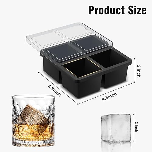 Miniatura 2 de Samuelworld Moldes grandes de silicona para cubitos de hielo, paquete de 2, cubos grandes de 2 pulgadas, sin BPA, flexibles, 8 cavidades, fácil de