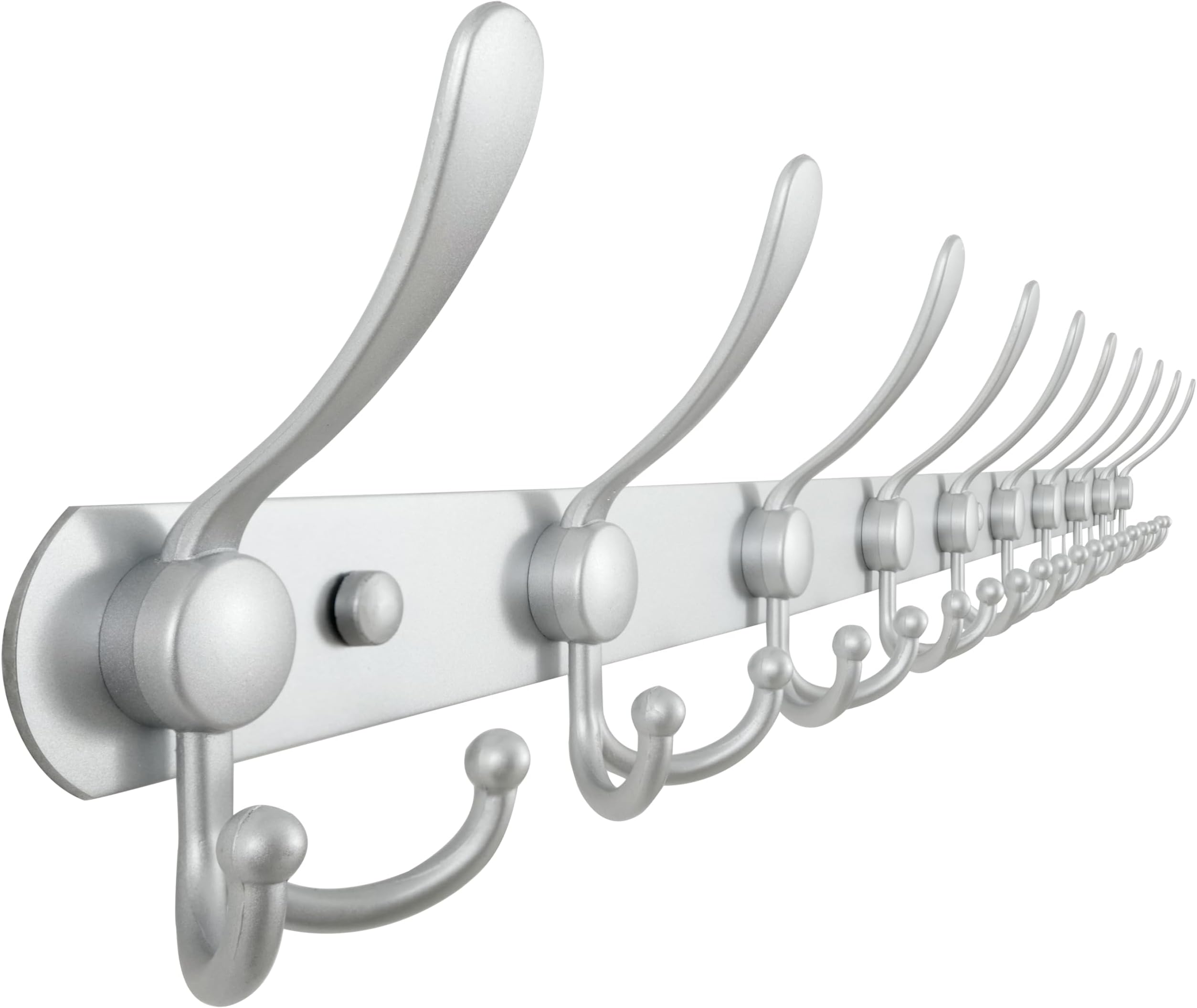 Dseap Coat Rack Wall Mount - 38” Long 10-Tri-Hooks Heavy Duty Coat Hanger Rail Wall Hooks for Hanging Coats Hats Clothing Clothes Purse Mudroom Entryway, Silver