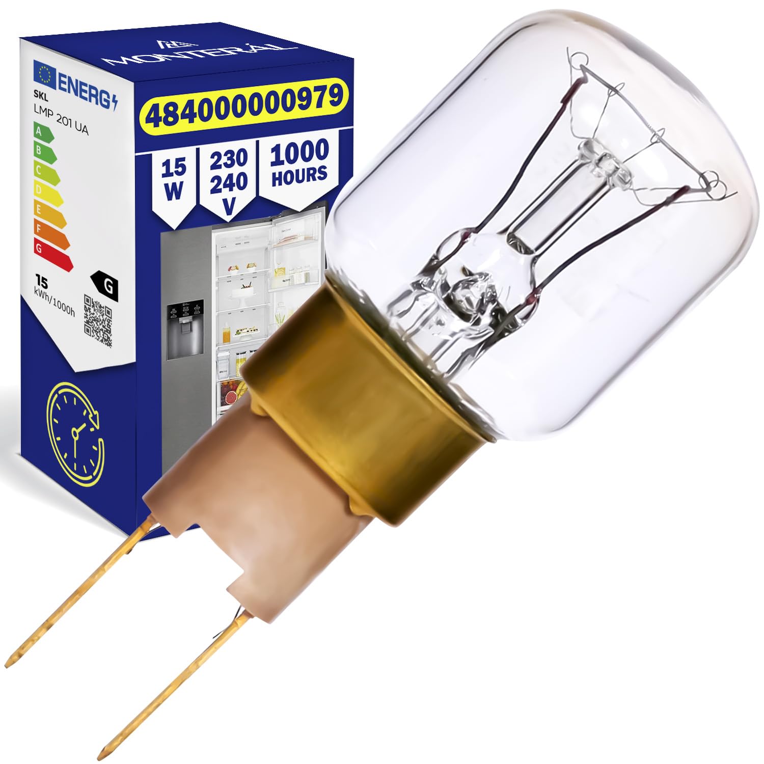 MONTERAL Bombilla E14 para Frigorifico 230V 15W con Código Original 481213418098 para Whirlpool 00602674 602674 para Bosch — view 11