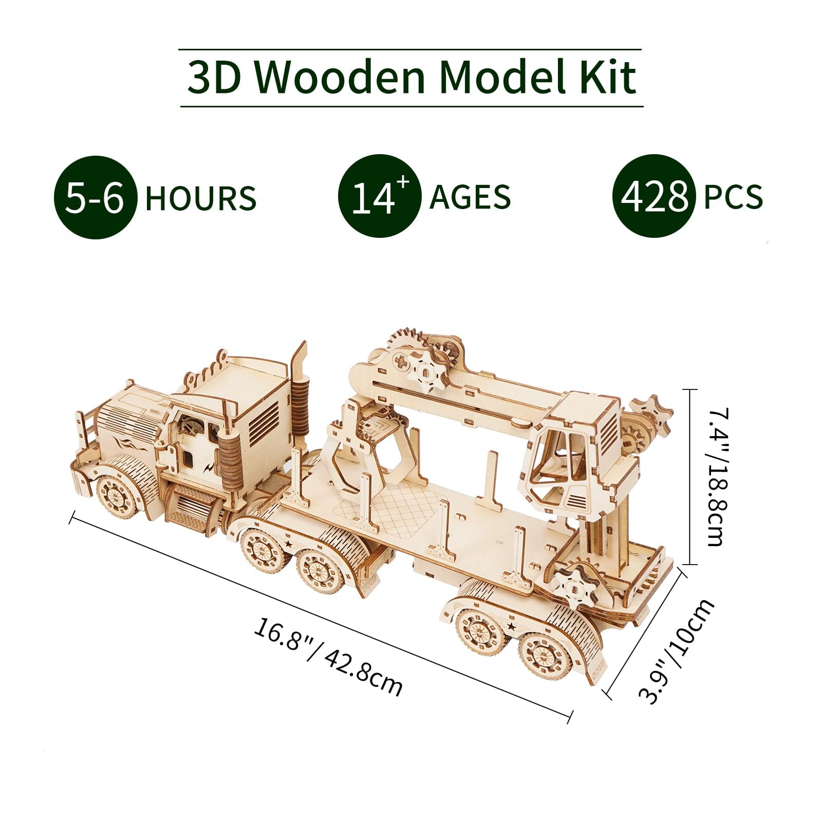 Hallisun 3D houten puzzels, houten vrachtwagenkraan modelset, doe-het-zelf mechanische bouwset voor volwassenen vanaf 14 jaar, kerstcadeau, verjaardagscadeau, 428 stuks