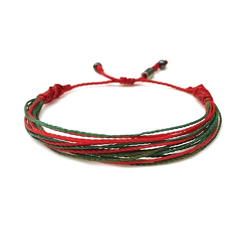 Christmas String Bracelet - Handmade Red and Green Fiber Custom Sized for Men Women Teens and Kids by RUMI SUMAQ Jewelry