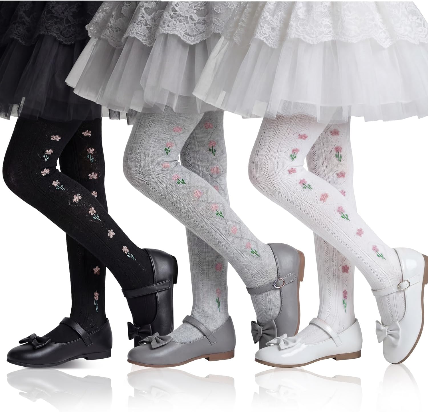 Fourluoo 3 Pairs Girls Tights Colorful Pantyhose Soft Thigh High Sock Seamless Dance Leggings Wedding Tights for Girl