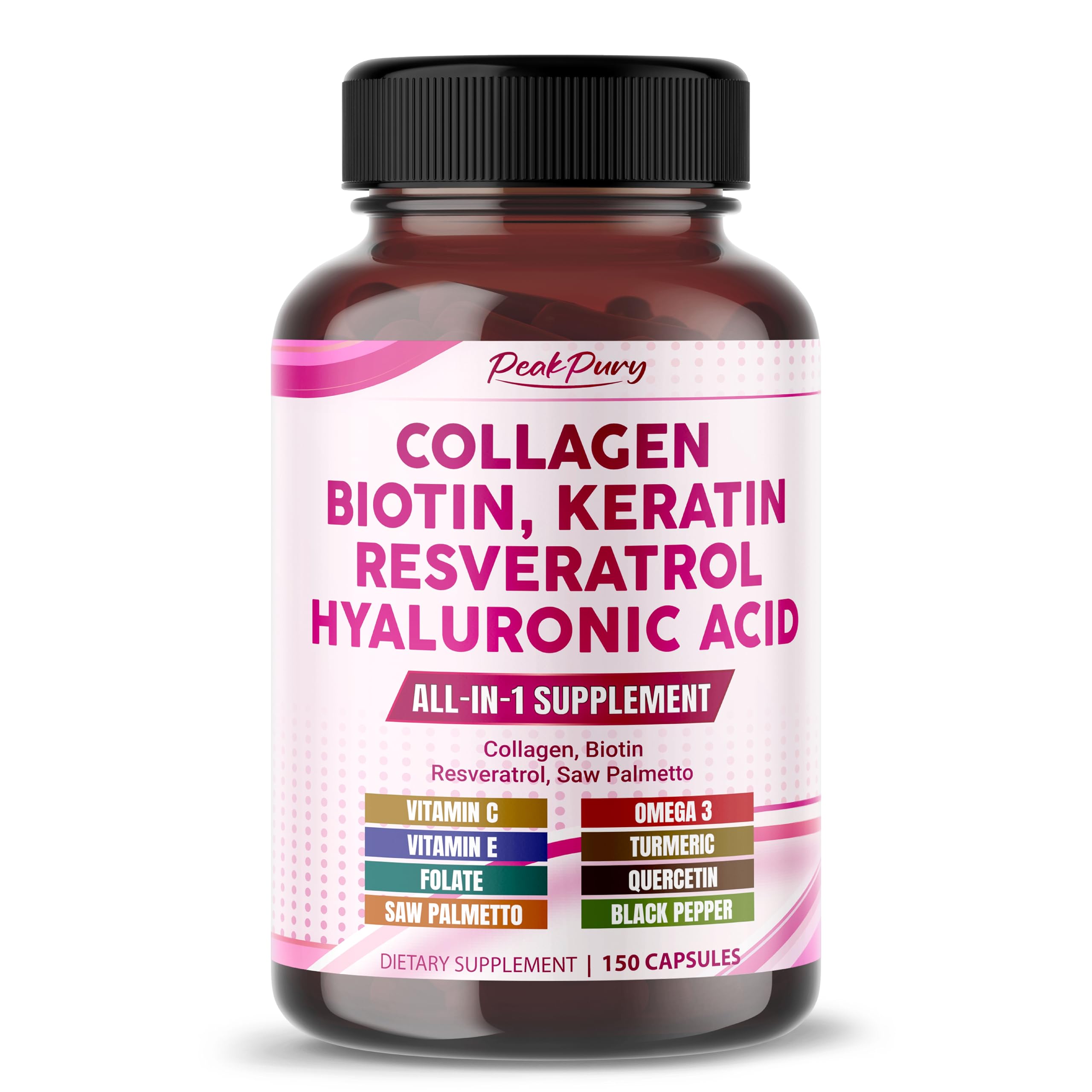 PEAKPURY Collagen Biotin Resveratrol Saw Palmetto - Skin, Joint Health Support