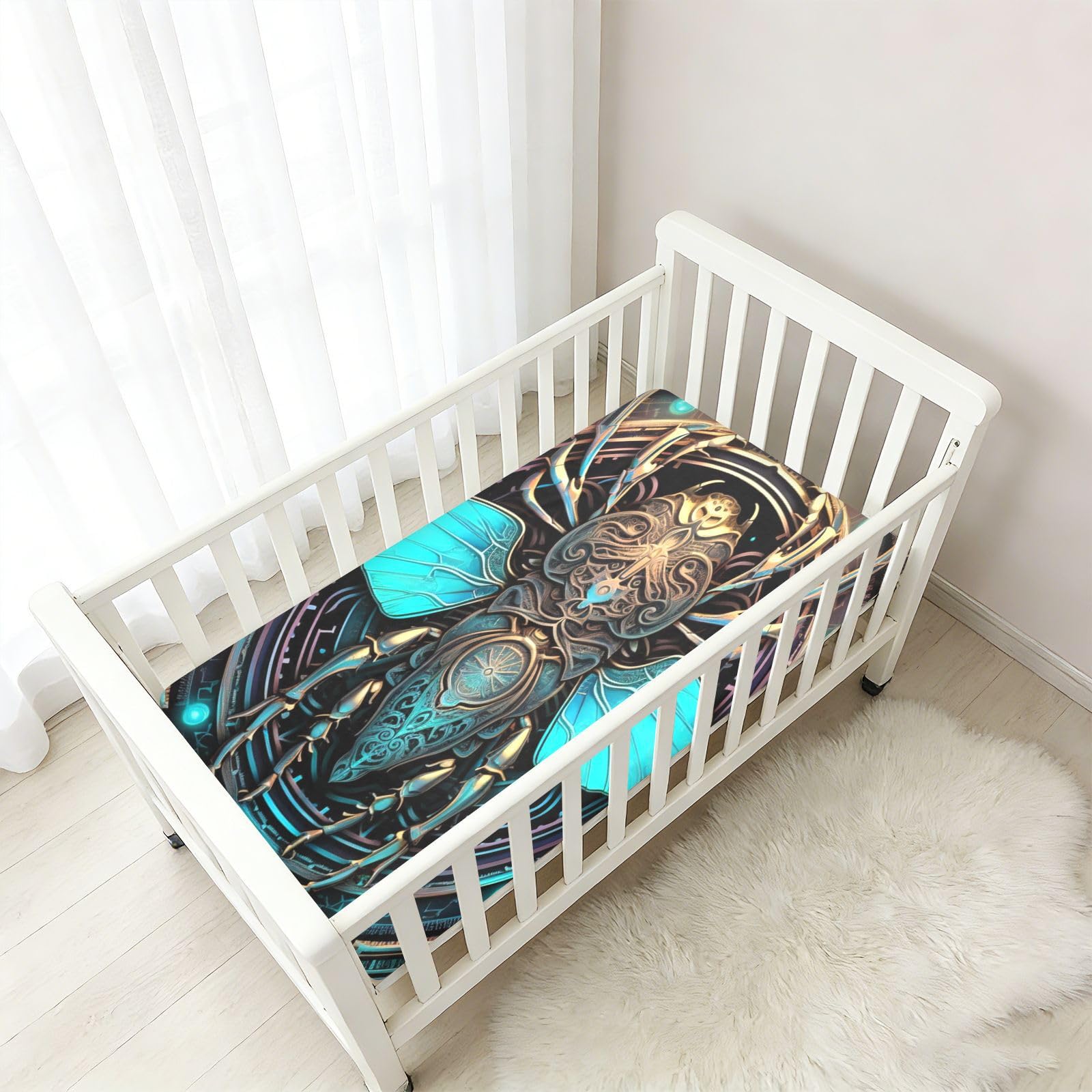 Arte Abstracto Cian De La Abeja Sábana de Cuna para Niños Pequeños,Sábanas de Algodón Suave para Bebés Aptas para Colchón Corralito