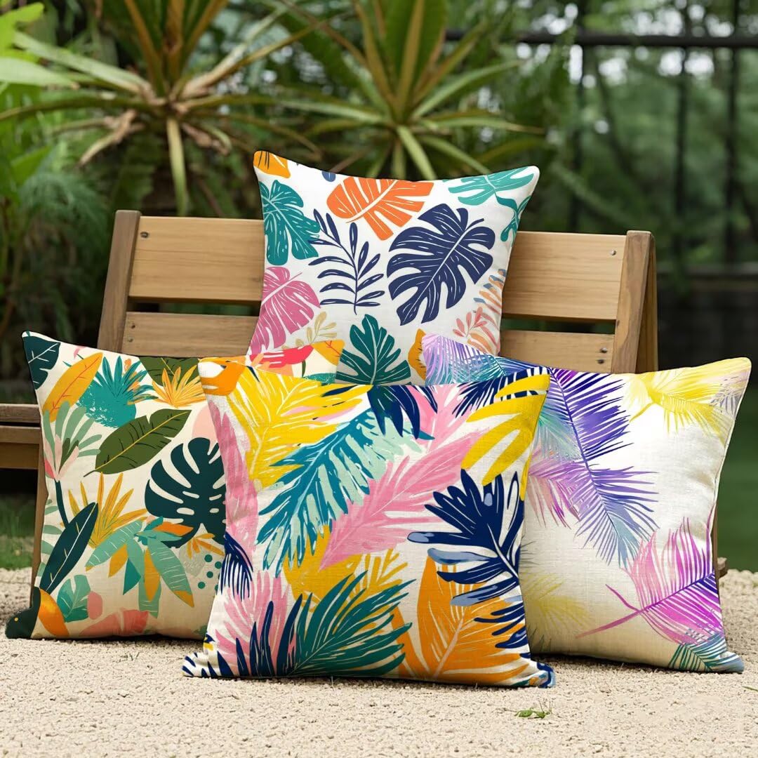 Fundas Cojines 40x40 cm Exterior Cojines Vistoso Fundas de Almohada Juego de 4, Cuadrados Funda Cojin Verano Almohadas con Cremallera, Sofa Cama Decorativos para Hogar, Jardín, Salón y Dormitorio Ym63