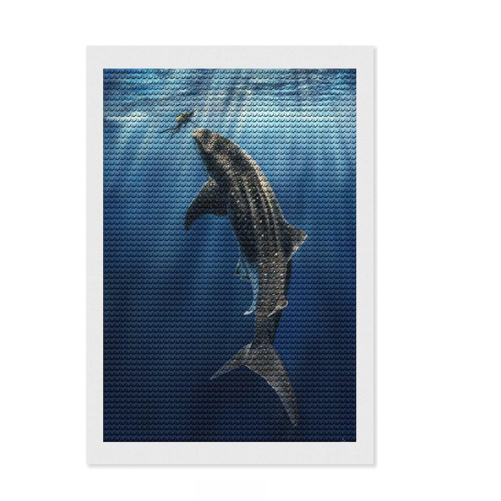 Junmoney Whale Shark Diamond Art Canvas 8"x12", Stress Relief Craft, Neat Printed Canvas, Modern Decor, for Family Craft Time