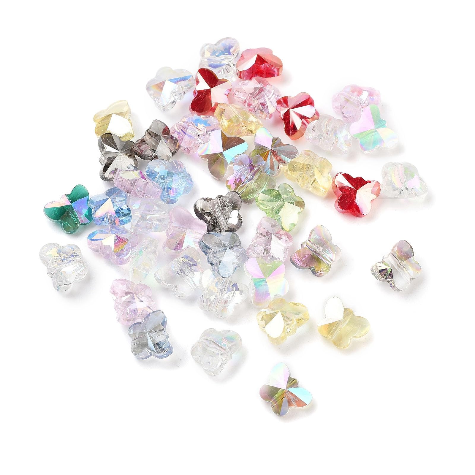 Stiesy 100 Pcs Butterfly Faceted Glass Beads Rainbow Color Electroplated Glass Crystal Beads Spacer for Spring Earrings Necklace Bracelet Jewelry Making Craft