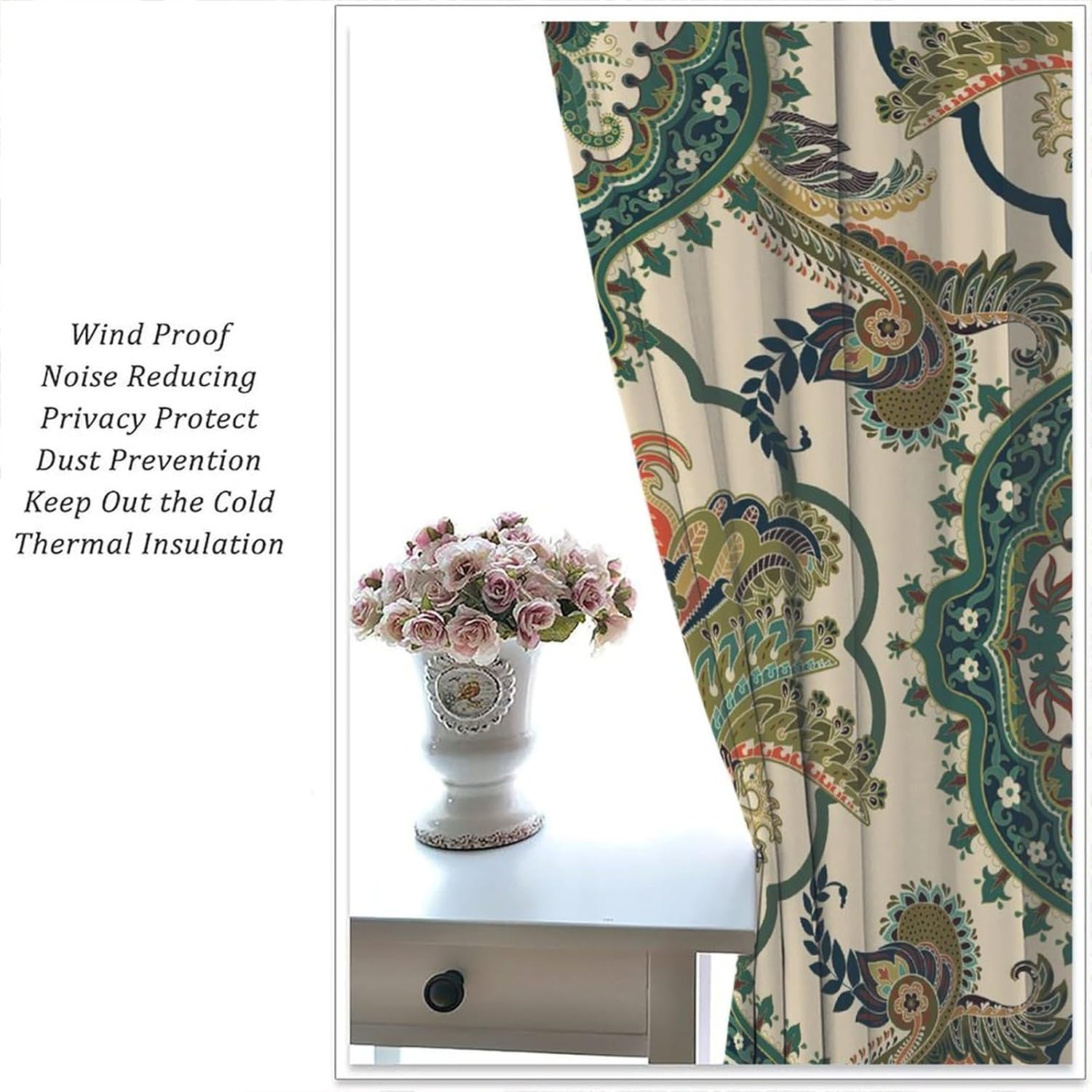 Boho Floral Blackout Curtains, Colorful Mandala Flower Bohemian Ethnic Print Pattern, Bedroom Living Room Kitchen52X84 Inch