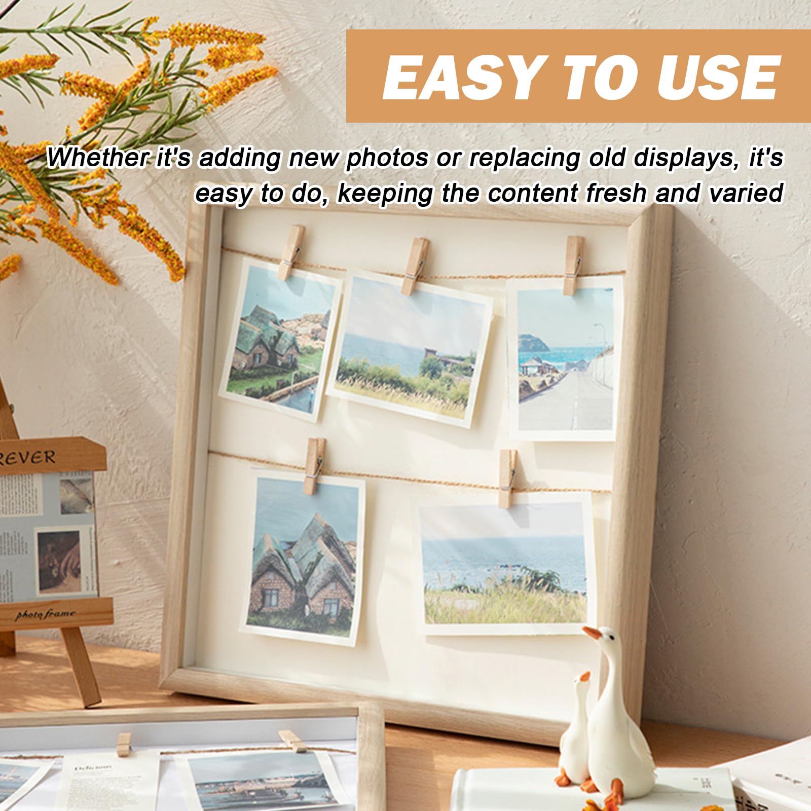 Sporgo Cadre Photo Avec Pinces Et Laisse : 8 Photos Bricolage Mur Photo En Bois, Cadre Photo Plusieurs Images, Mur Photo Avec Pinces, Pour Photos