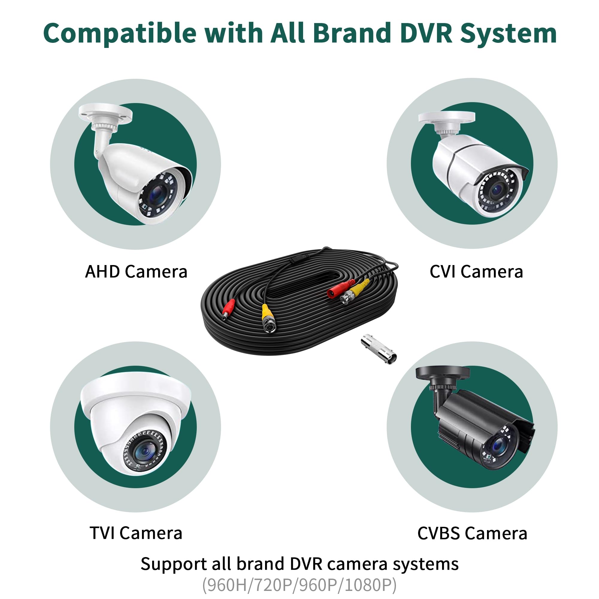 CJP-Geek 25FT All-in-One BNC Video And Power Security Camera Cable,Al-in-One Camera Video BNC - Foto 2