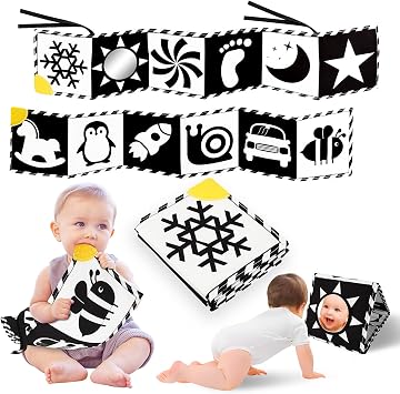 Baobrava High Contrast Baby Toys, Black and White Newborn Toys for Brain Development, Soft Baby Books, Infant Sensory 0-6-12 Months, Tummy Time Toy, Visual Stimulation Montessori Gift