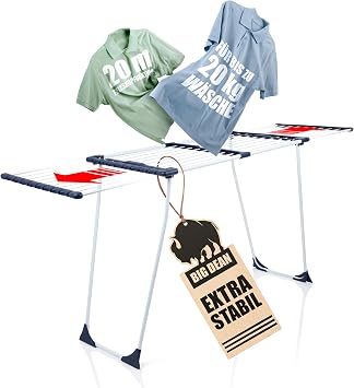 BigDean Clothes Airer 200 Telescopic Extendable 20 m Drying Surface XXL White Extra Stable