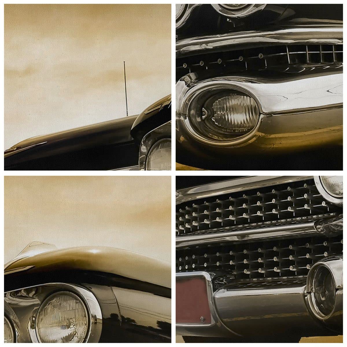 Tableau Sur Toile Moderne 100x70cm - Voiture Vintage Moteur Atelier Décoration Murale Salon Chambre